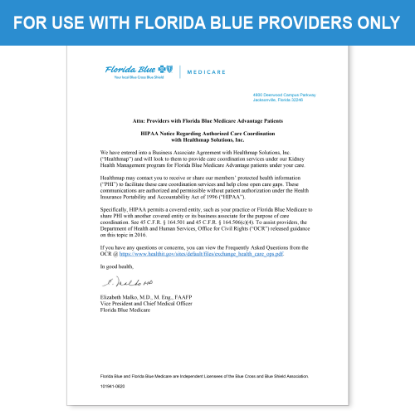 Picture of Florida Blue Introduction HIPAA Consent Letter