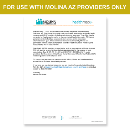 Picture of Molina AZ Introduction HIPAA Consent Letter