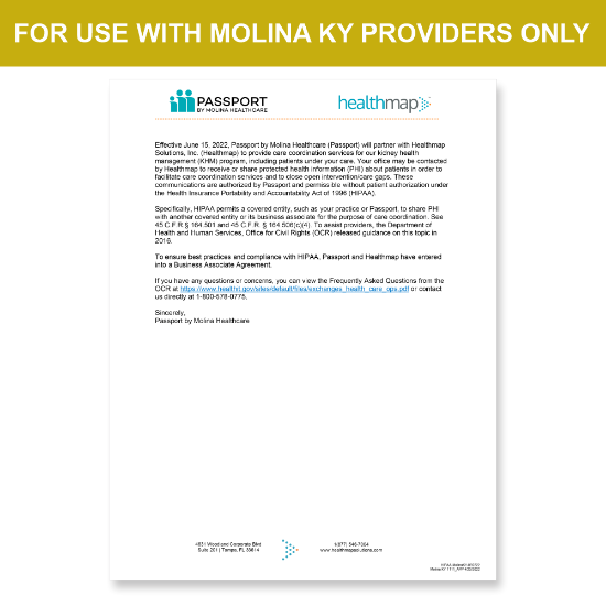 Picture of Molina KY Introduction HIPAA Consent Letter