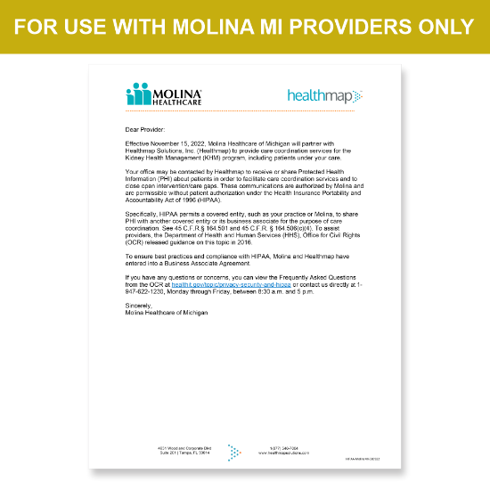 Picture of Molina MI Introduction HIPAA Consent Letter