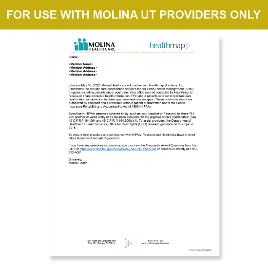 Picture of Molina UT Introduction HIPAA Consent Letter