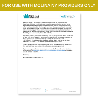Picture of Molina NY Introduction HIPAA Consent Letter