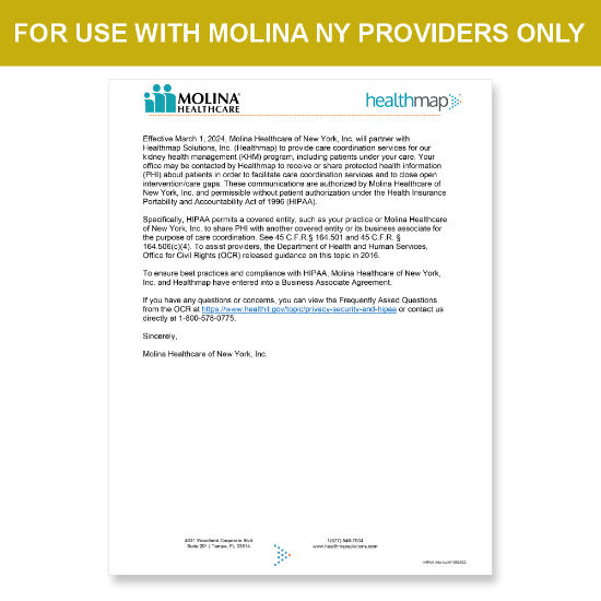 Picture of Molina NY Introduction HIPAA Consent Letter