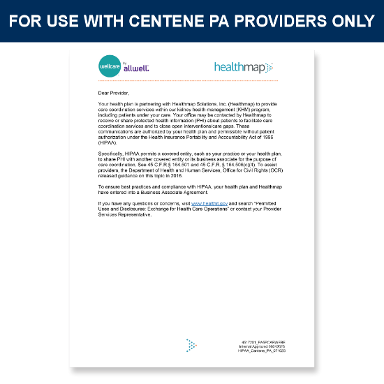 Picture of Centene PA HIPAA Letter