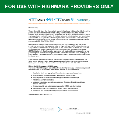 Picture of Highmark Introduction HIPAA Consent Letter
