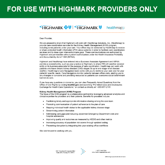 Picture of Highmark Introduction HIPAA Consent Letter